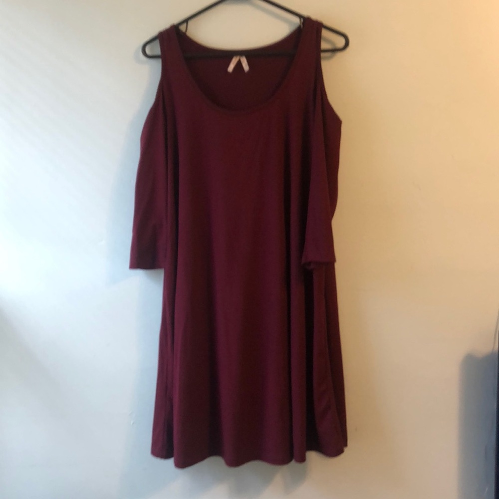 maroon cut shoulder dress